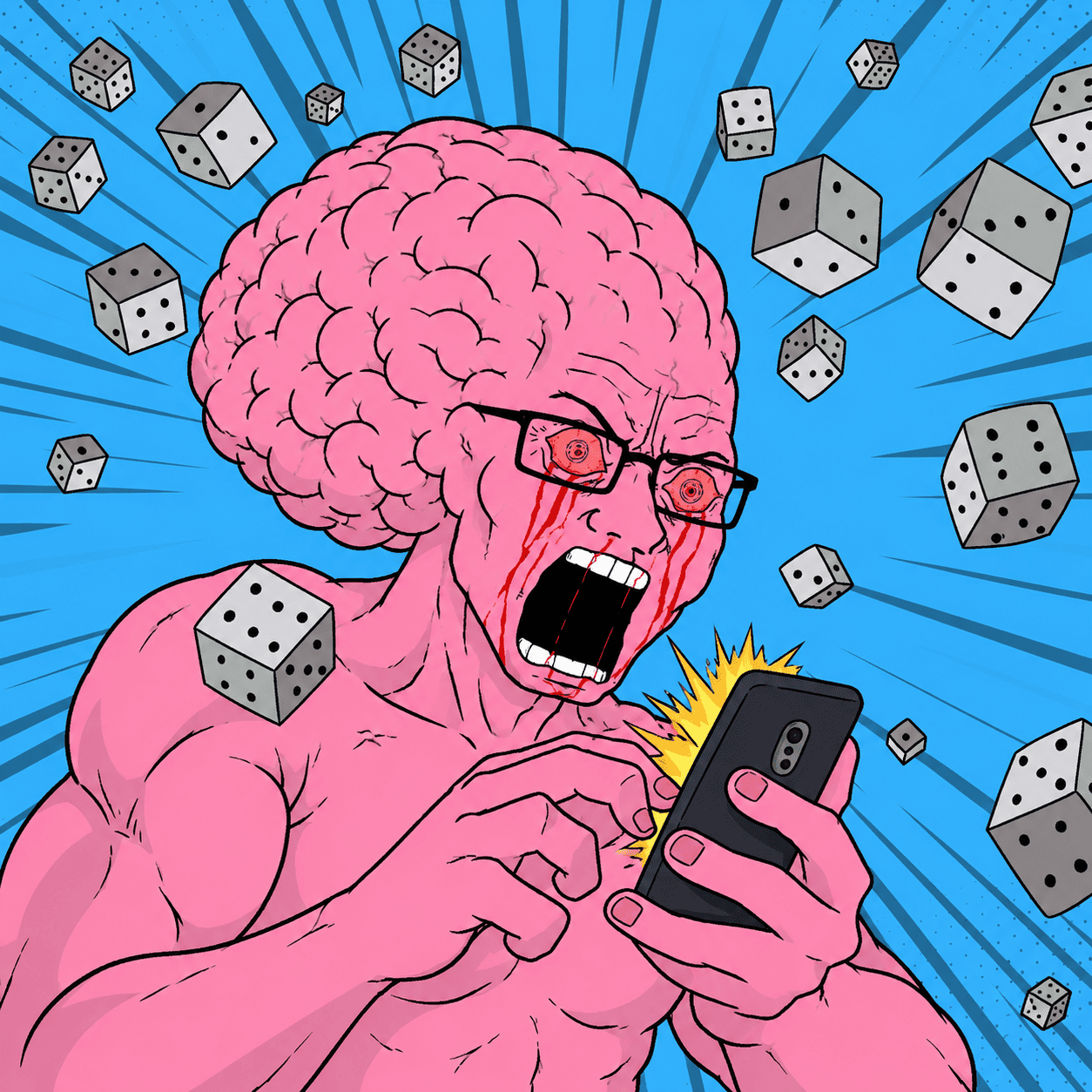 pink brain wojak rage-gambling on his phone